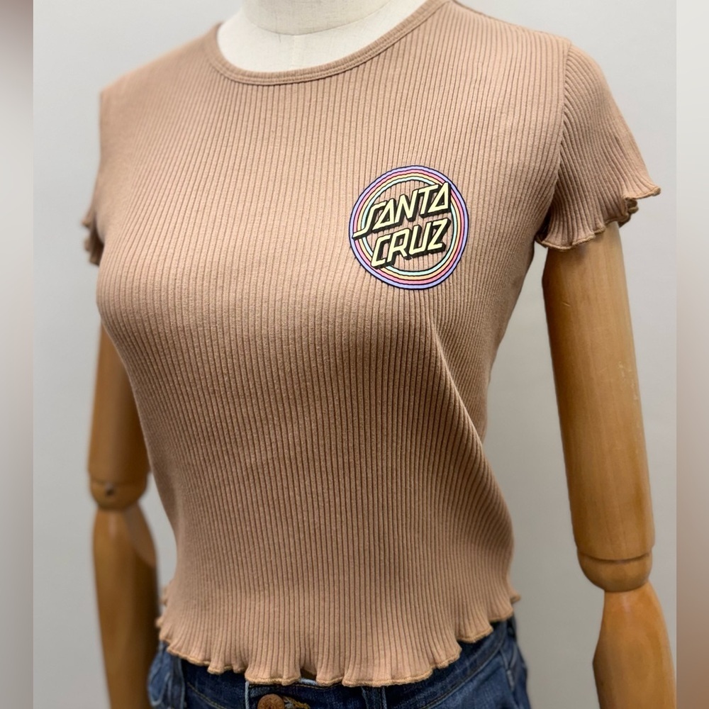 Santa Cruz Ribbed Crop Top Brown Women Size S Cotton Spandex - Picture 2 of 10